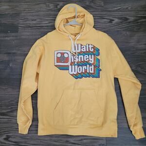 Disney Parks Walt Disney World Hoodie Sweatshirt Size M Yellow Pockets Cotton